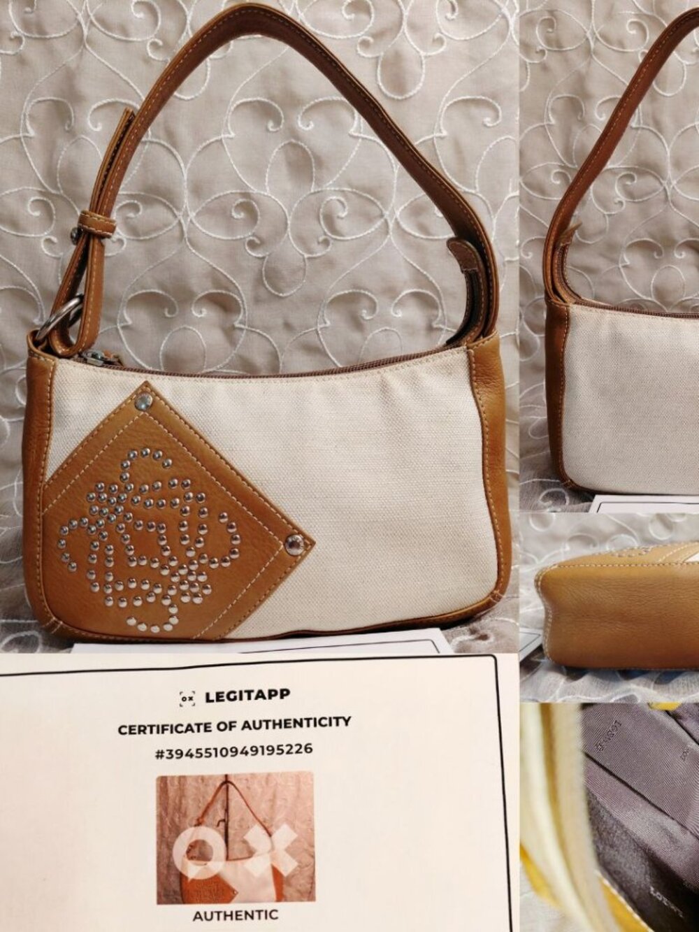 Vintage Loewe Studded Anagram Canvas Leather Shoulder Bag